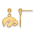 Sterling Silver Gold-plated LogoArt University of Iowa Hawk Dangle Ball Post Earrings