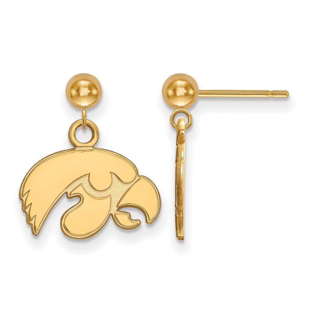 Sterling Silver Gold-plated LogoArt University of Iowa Hawk Dangle Ball Post Earrings