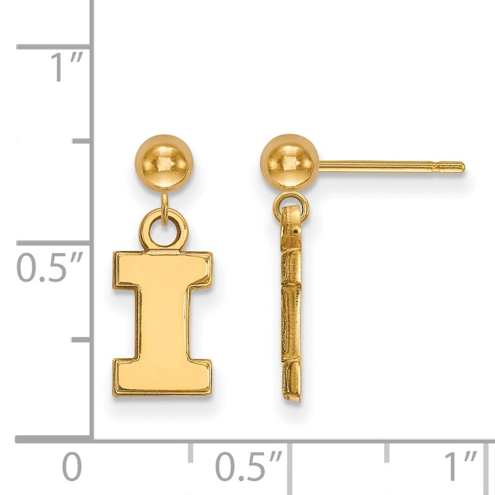 14k Gold LogoArt University of Illinois Letter I Dangle Ball Post Earrings