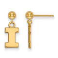 14k Gold LogoArt University of Illinois Letter I Dangle Ball Post Earrings