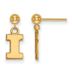 Sterling Silver Gold-plated LogoArt University of Illinois Letter I Dangle Ball Post Earrings