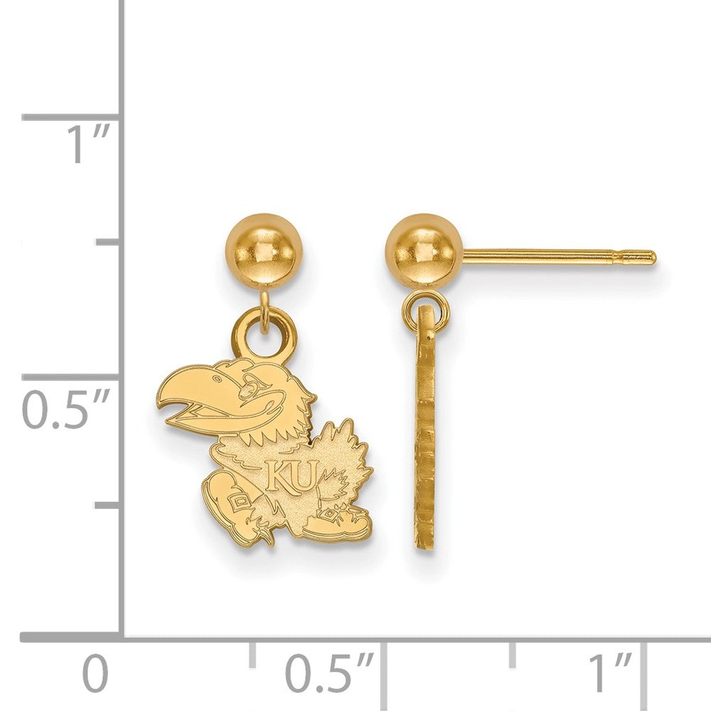 14k Gold LogoArt University of Kansas Jayhawk Dangle Ball Post Earrings