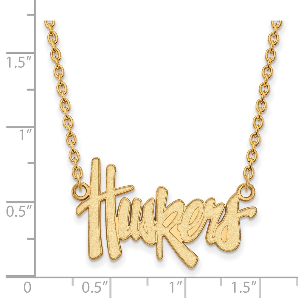 14k Gold LogoArt University of Nebraska Huskers Script Large Pendant 18 inch Necklace