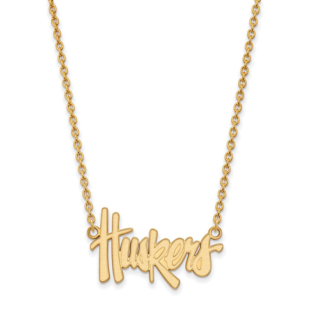 14k Gold LogoArt University of Nebraska Huskers Script Large Pendant 18 inch Necklace