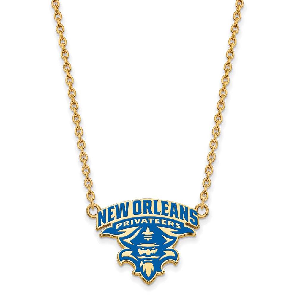 Sterling Silver Gold-plated LogoArt University of New Orleans U-N-O Large Enameled Pendant 18 inch Necklace