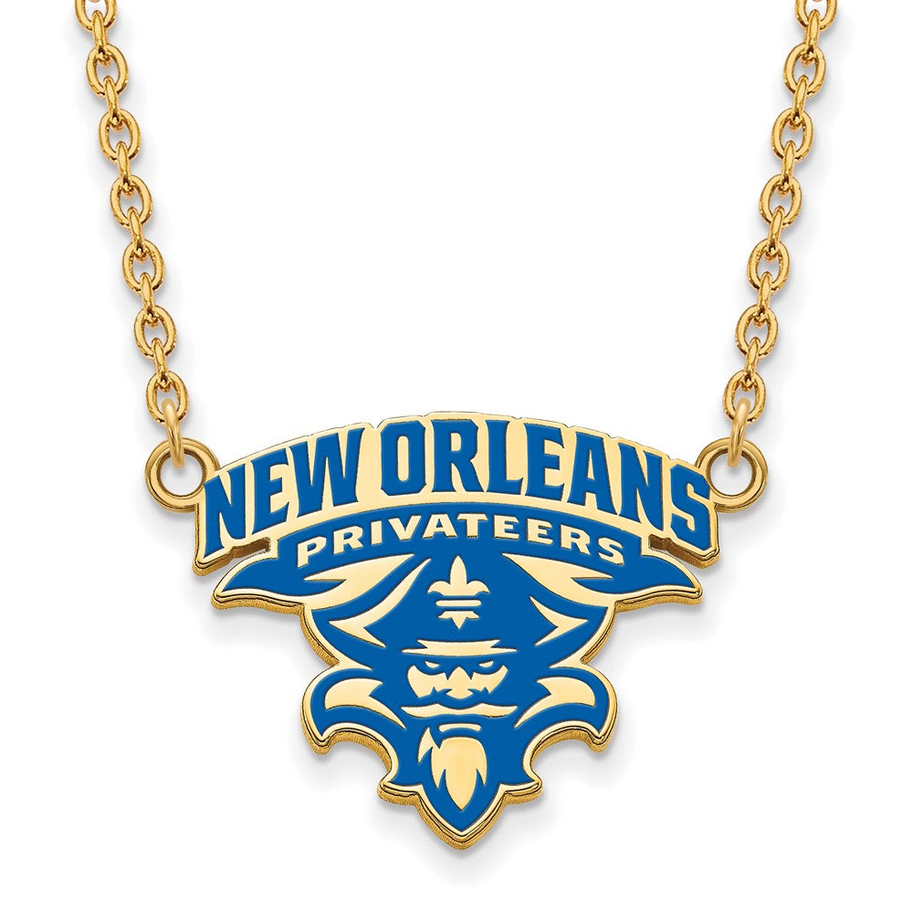 Sterling Silver Gold-plated LogoArt University of New Orleans U-N-O Large Enameled Pendant 18 inch Necklace