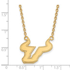 Sterling Silver Gold-plated LogoArt University of South Florida Bull Large Pendant 18 inch Necklace