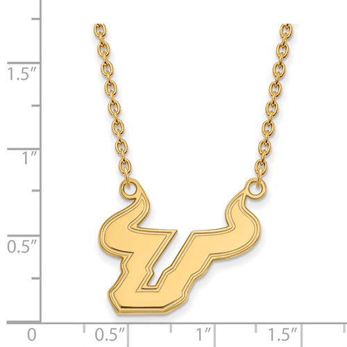 10k Gold LogoArt University of South Florida Bull Large Pendant 18 inch Necklace