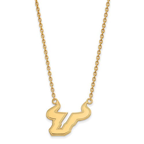 10k Gold LogoArt University of South Florida Bull Large Pendant 18 inch Necklace