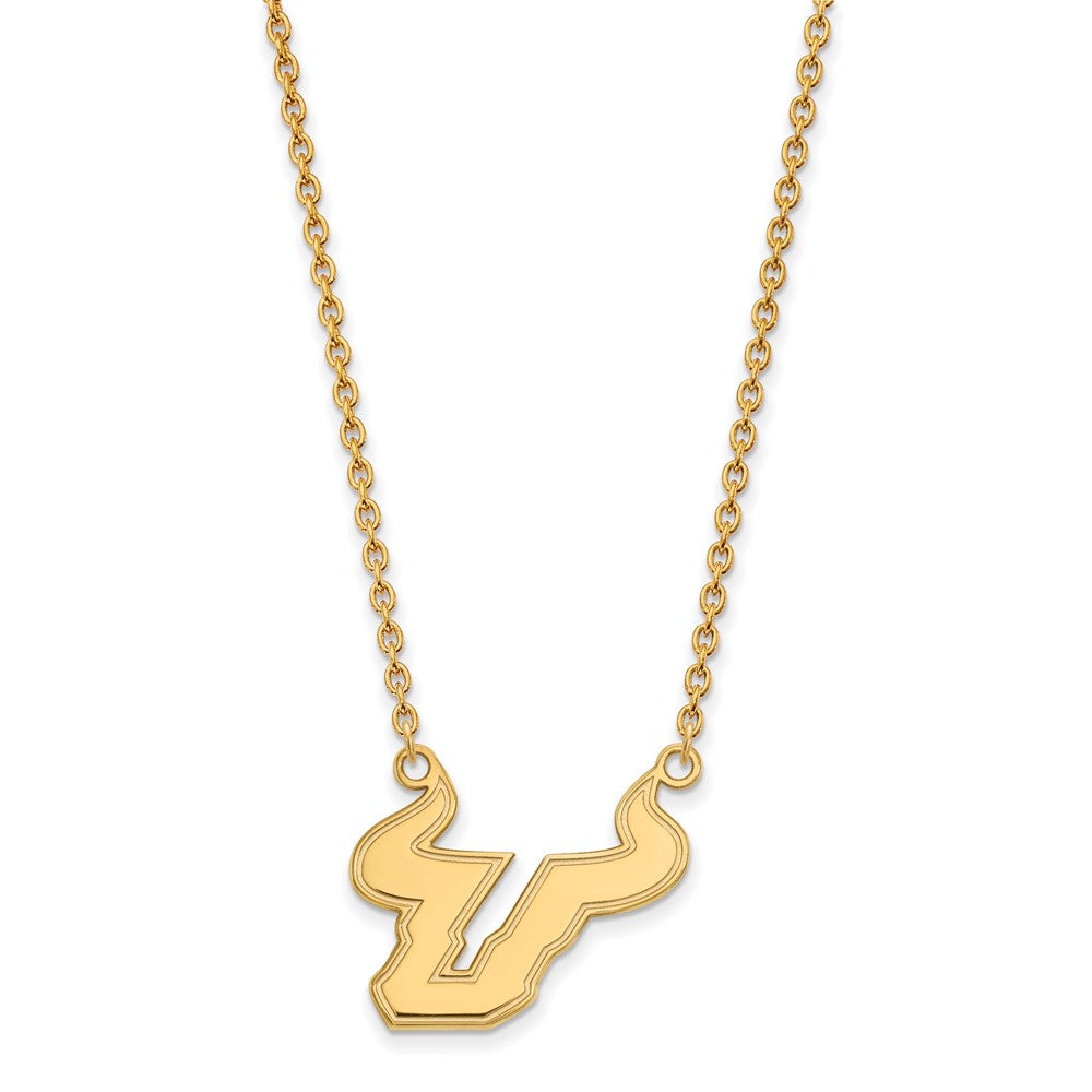 Sterling Silver Gold-plated LogoArt University of South Florida Bull Large Pendant 18 inch Necklace