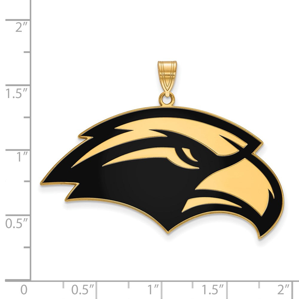 Sterling Silver Gold-plated LogoArt University of Southern Mississippi Eagle Extra Large Enameled Pendant