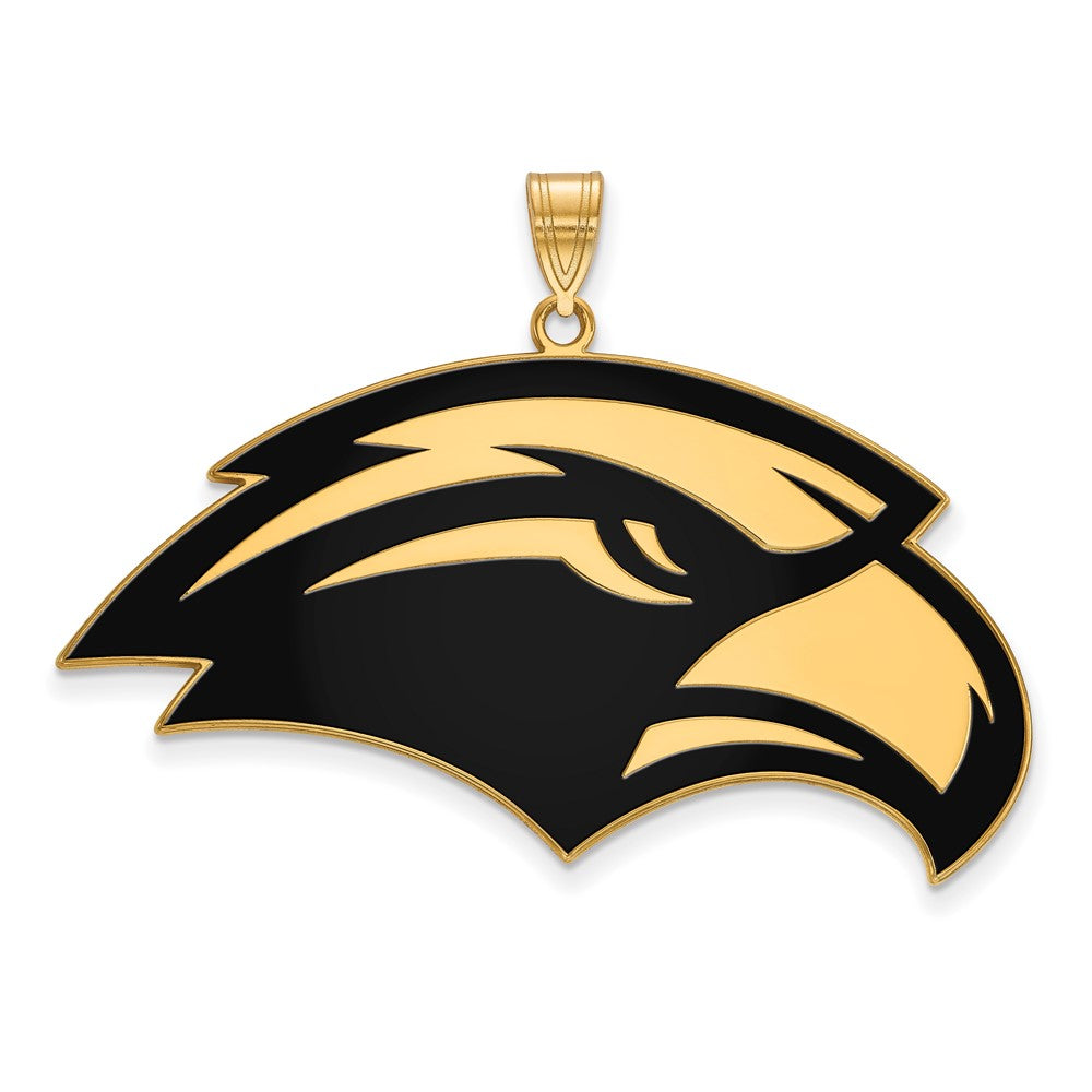 Sterling Silver Gold-plated LogoArt University of Southern Mississippi Eagle Extra Large Enameled Pendant