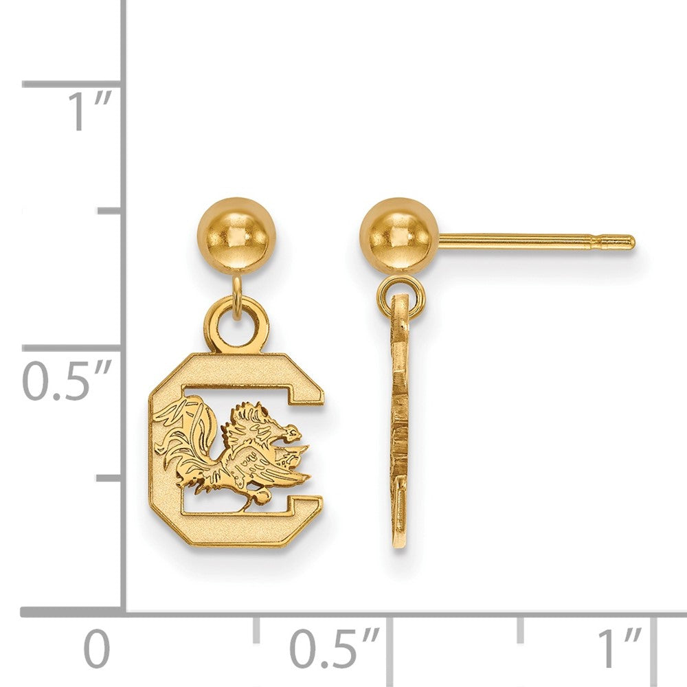 Sterling Silver Gold-plated LogoArt University of South Carolina Dangle Ball Post Earrings