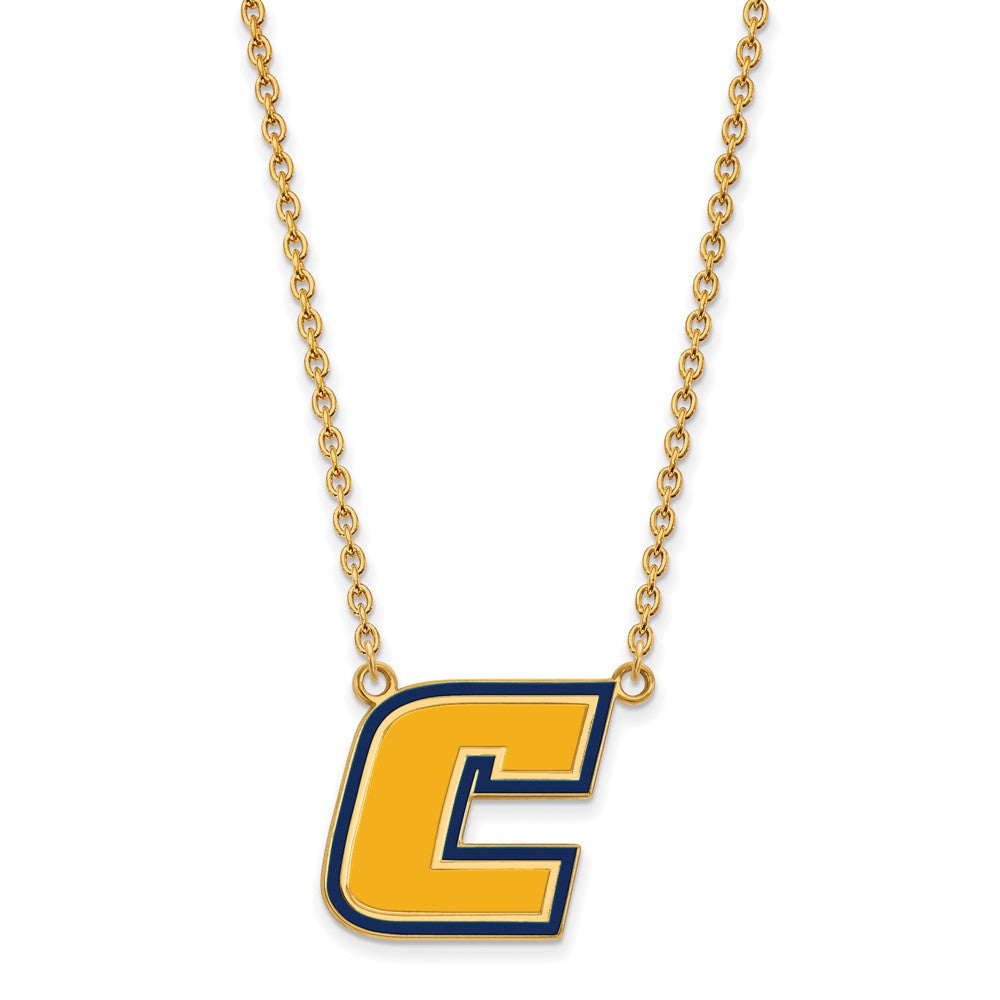 Sterling Silver Gold-plated LogoArt University of Tennessee at Chattanooga Letter C Large Enameled Pendant 18 inch Necklace