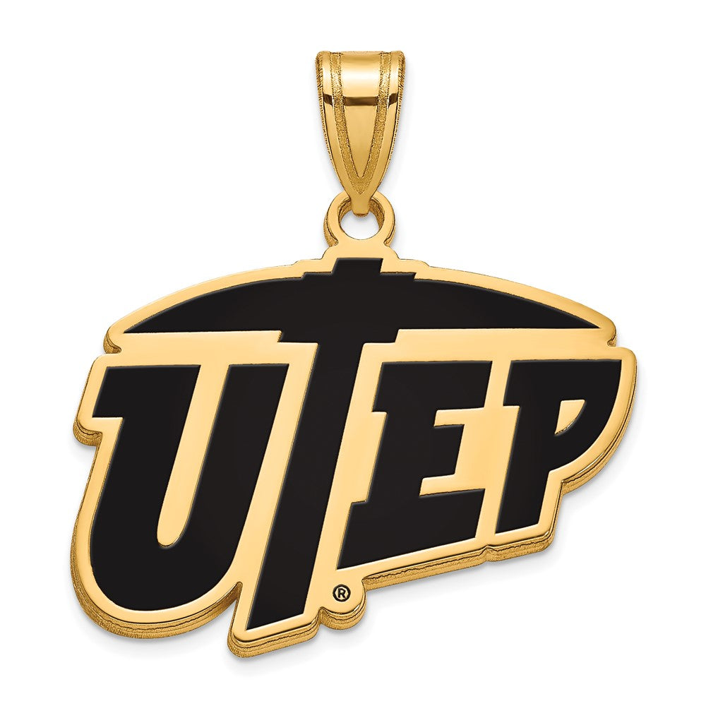 Sterling Silver Gold-plated LogoArt University of Texas at El Paso Large Enameled Pendant