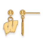 Sterling Silver Gold-plated LogoArt University of Wisconsin Letter W Dangle Ball Post Earrings