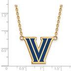 Sterling Silver Gold-plated LogoArt Villanova University Letter V Large Enameled Pendant 18 inch Necklace