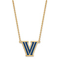 Sterling Silver Gold-plated LogoArt Villanova University Letter V Large Enameled Pendant 18 inch Necklace