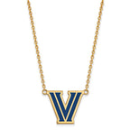Sterling Silver Gold-plated LogoArt Villanova University Letter V Large Enameled Pendant 18 inch Necklace