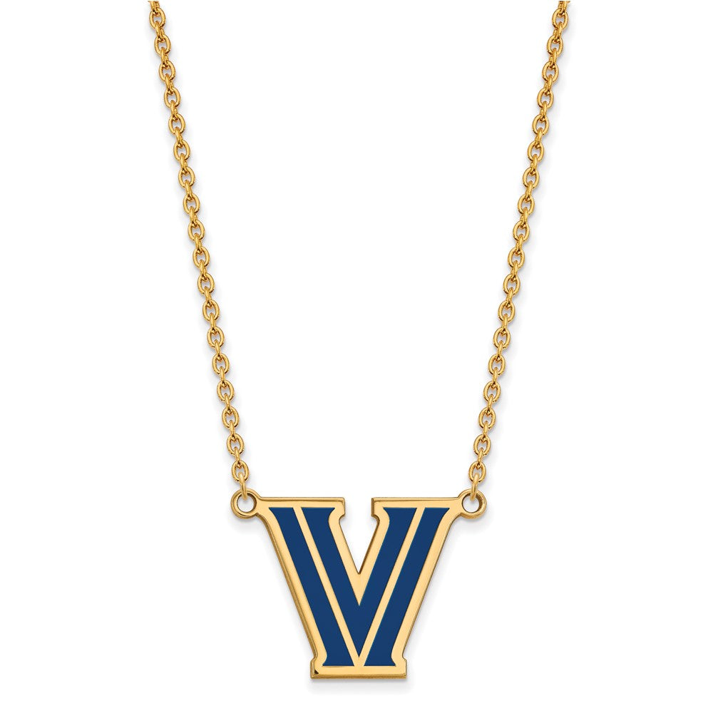 Sterling Silver Gold-plated LogoArt Villanova University Letter V Large Enameled Pendant 18 inch Necklace