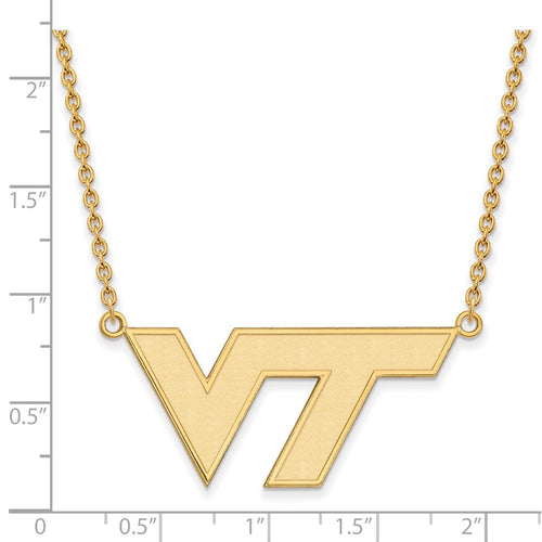 10k Gold LogoArt Virginia Tech V-T Large Pendant 18 inch Necklace