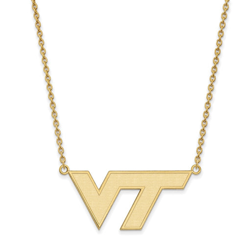 10k Gold LogoArt Virginia Tech V-T Large Pendant 18 inch Necklace