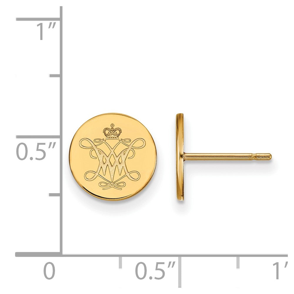 Sterling Silver Gold-plated LogoArt College of William and Mary Extra Small Disc Earrings