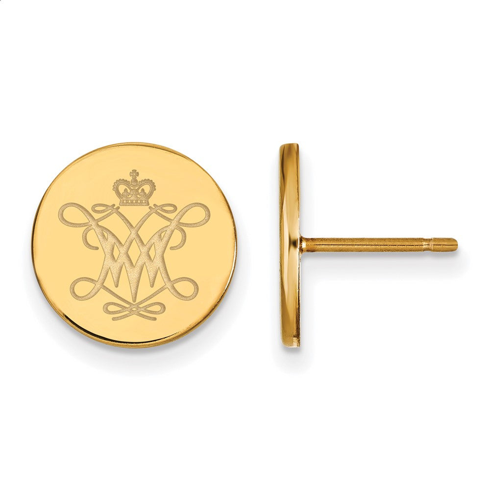 Sterling Silver Gold-plated LogoArt College of William and Mary Extra Small Disc Earrings