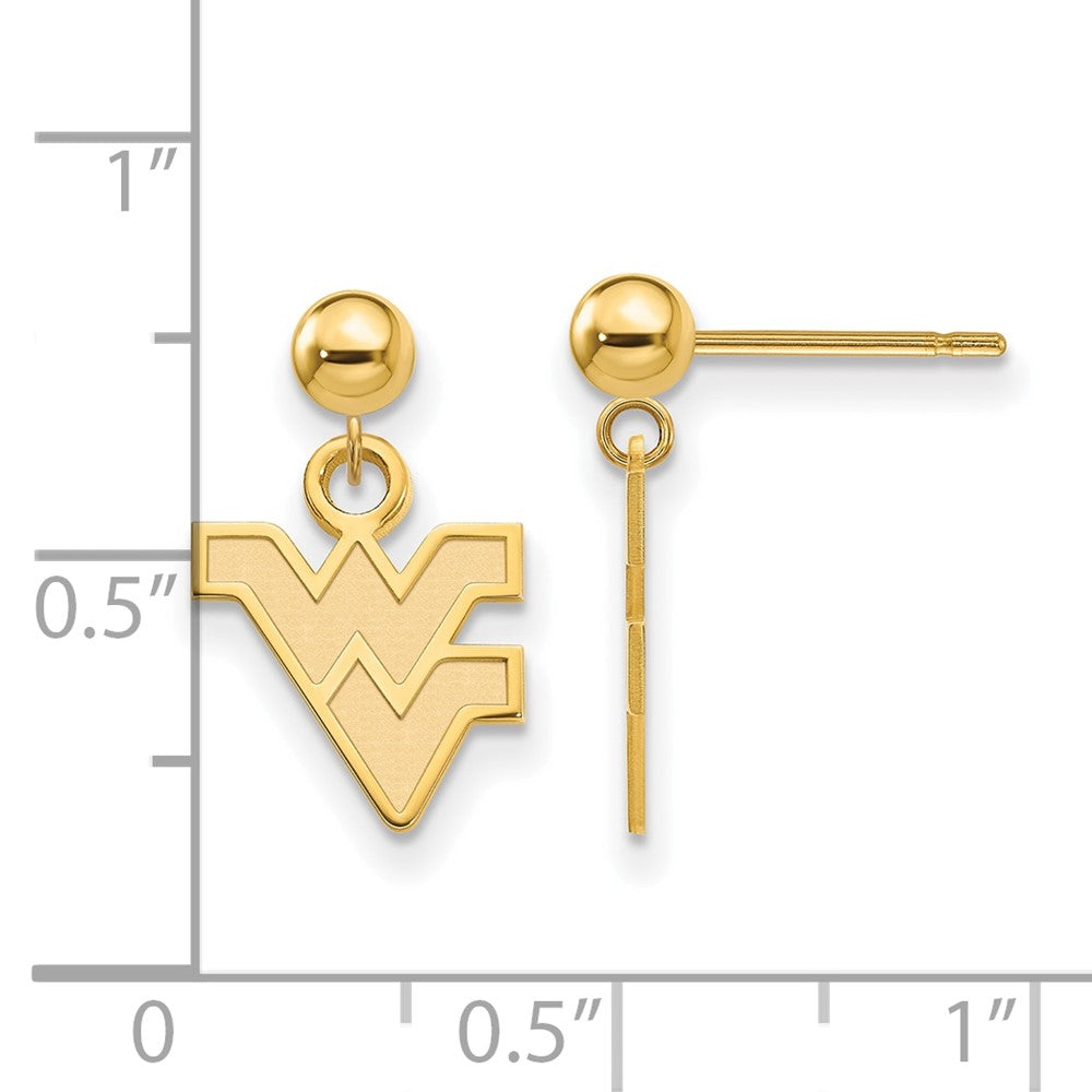Sterling Silver Gold-plated LogoArt West Virginia University W-V Dangle Ball Post Earrings