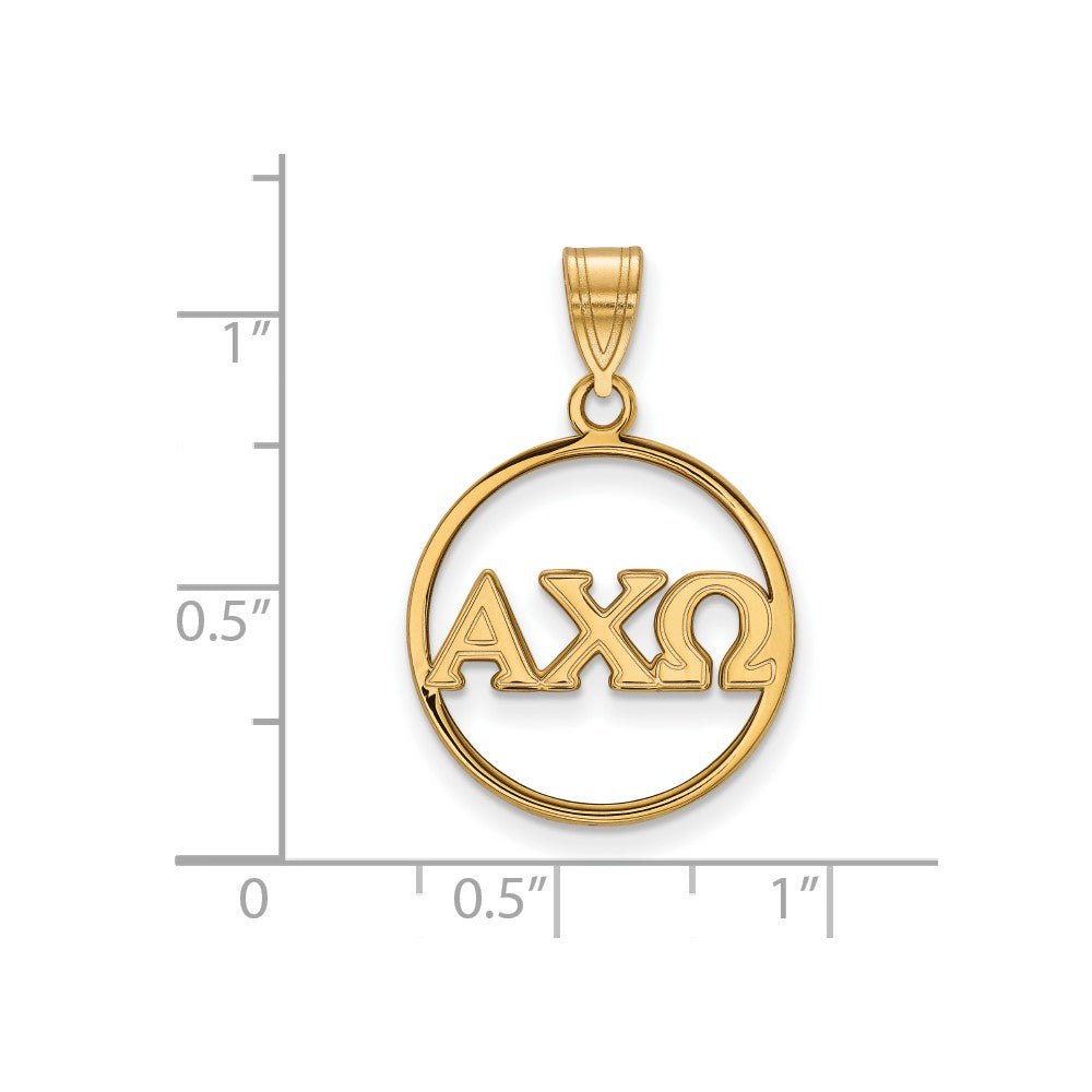 Sterling Silver Gold-plated LogoArt Alpha Chi Omega Sorority Greek Letters Large Circle Pendant
