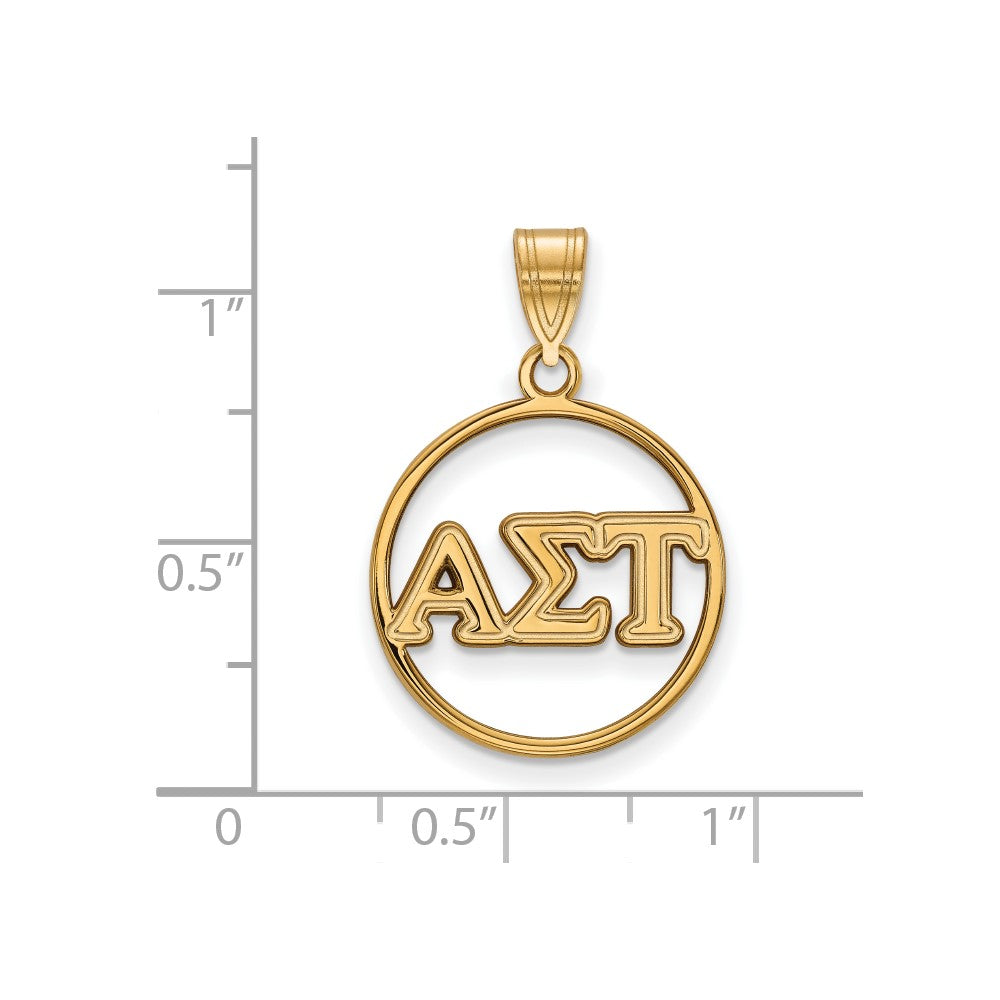 Sterling Silver Gold-plated LogoArt Alpha Sigma Tau Sorority Greek Letters Medium Circle Pendant