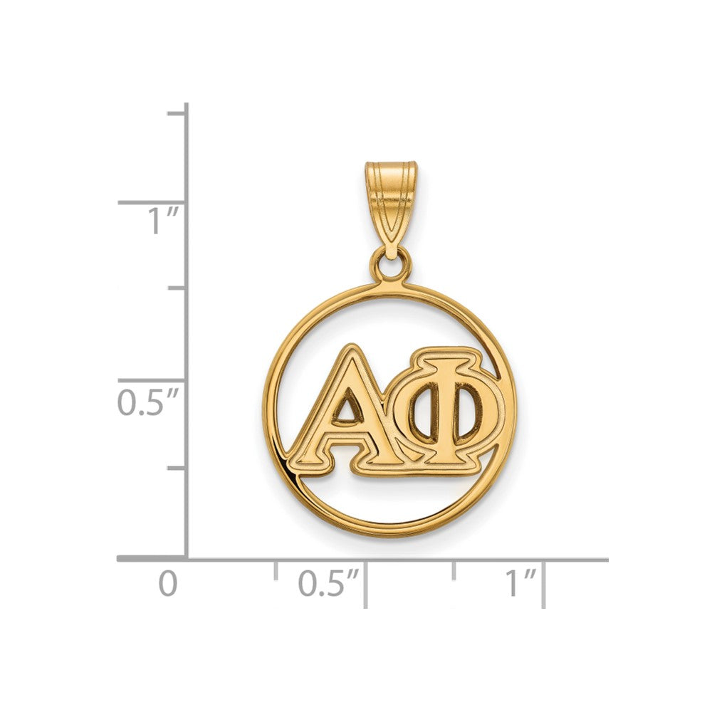 Sterling Silver Gold-plated LogoArt Alpha Phi Sorority Greek Letters Medium Circle Pendant