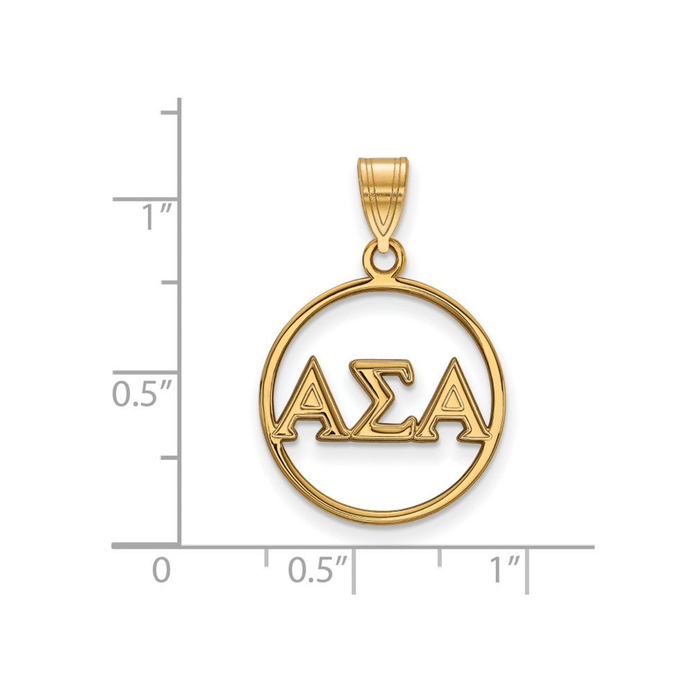 Sterling Silver Gold-plated LogoArt Alpha Sigma Alpha Sorority Greek Letters Small Circle Pendant