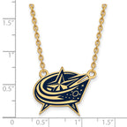 Sterling Silver Gold-plated NHL LogoArt Columbus Blue Jackets Large Enameled Pendant 18 inch Necklace