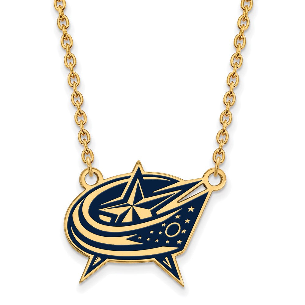 Sterling Silver Gold-plated NHL LogoArt Columbus Blue Jackets Large Enameled Pendant 18 inch Necklace