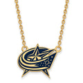 Sterling Silver Gold-plated NHL LogoArt Columbus Blue Jackets Large Enameled Pendant 18 inch Necklace
