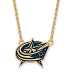 Sterling Silver Gold-plated NHL LogoArt Columbus Blue Jackets Large Enameled Pendant 18 inch Necklace