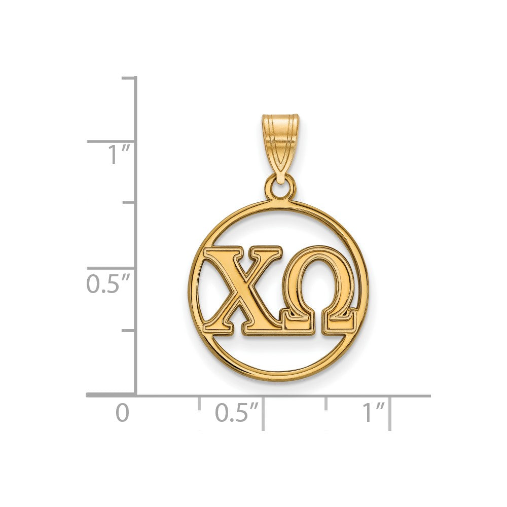 Sterling Silver Gold-plated LogoArt Chi Omega Sorority Greek Letters Small Circle Pendant