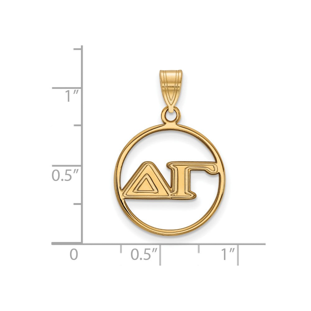 Sterling Silver Gold-plated LogoArt Delta Gamma Sorority Greek Letters Medium Circle Pendant