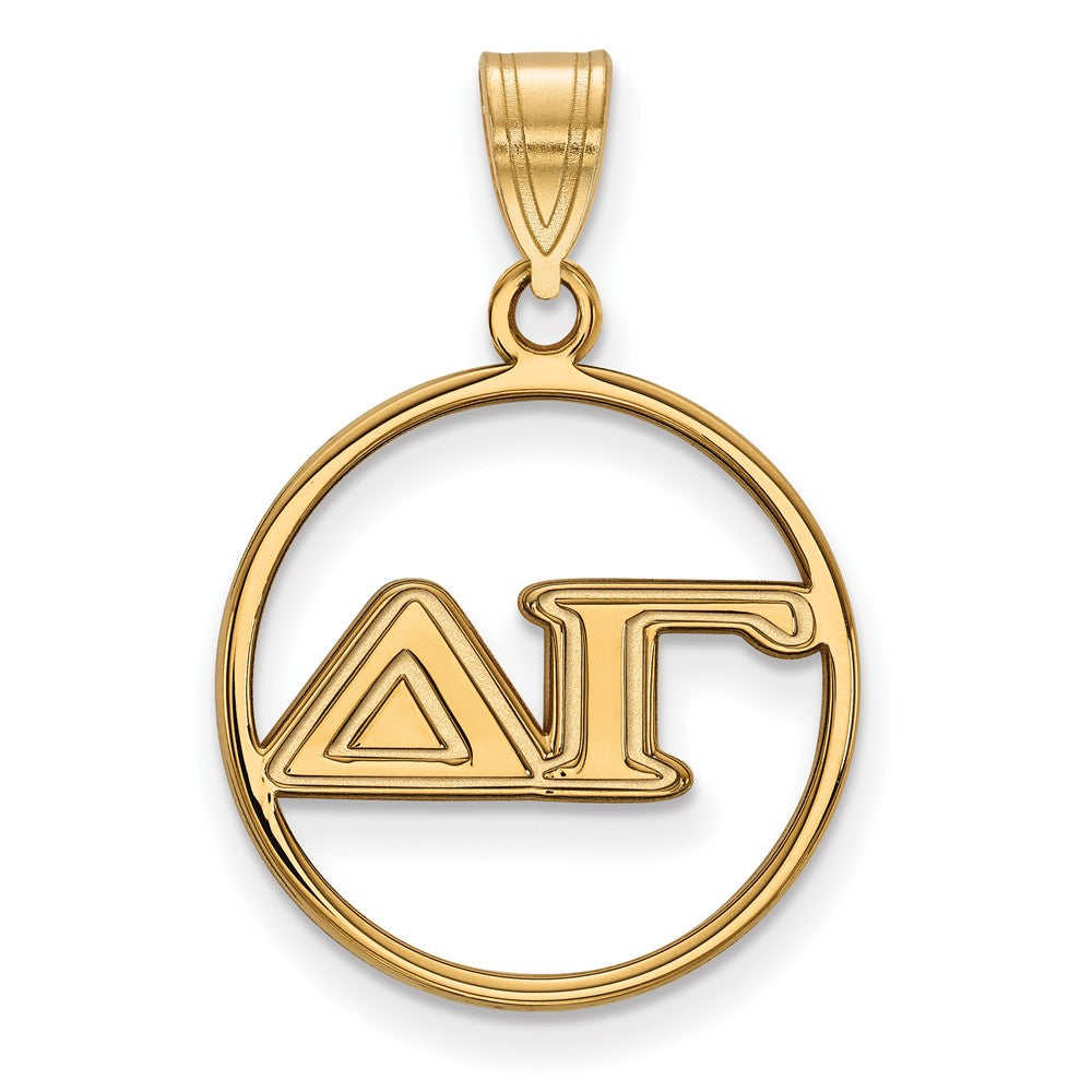 Sterling Silver Gold-plated LogoArt Delta Gamma Sorority Greek Letters Medium Circle Pendant