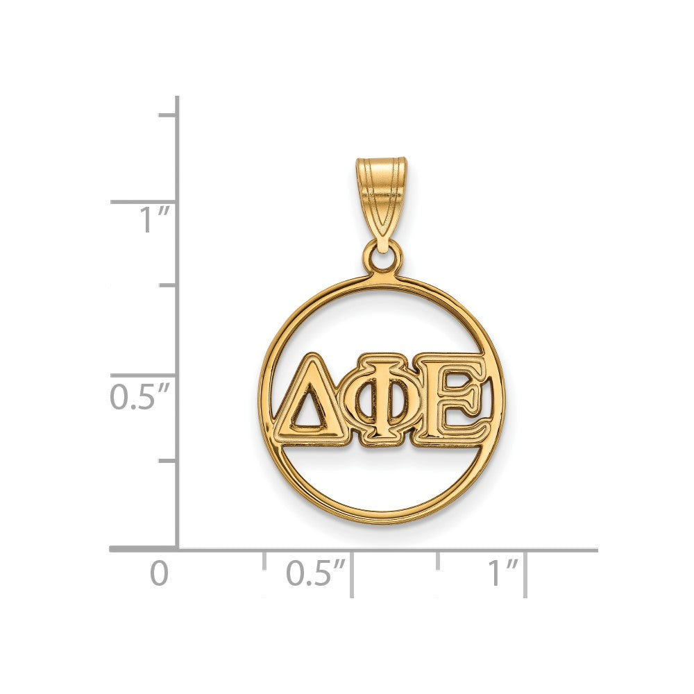 Sterling Silver Gold-plated LogoArt Delta Phi Epsilon Sorority Greek Letters Medium Circle Pendant