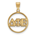 Sterling Silver Gold-plated LogoArt Delta Phi Epsilon Sorority Greek Letters Medium Circle Pendant