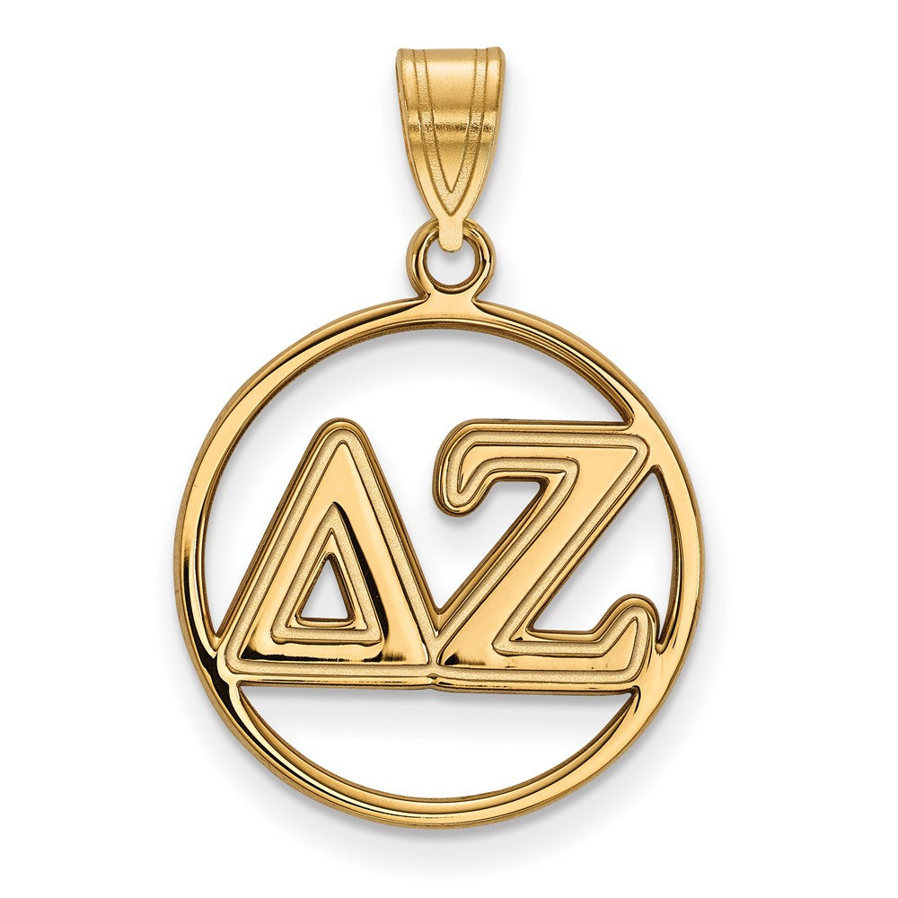 Sterling Silver Gold-plated LogoArt Delta Zeta Sorority Greek Letters Medium Circle Pendant