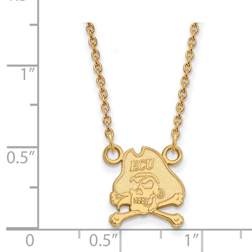 10k Gold LogoArt East Carolina University Pirate Small Pendant 18 inch Necklace