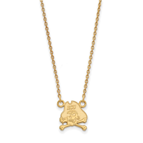 10k Gold LogoArt East Carolina University Pirate Small Pendant 18 inch Necklace