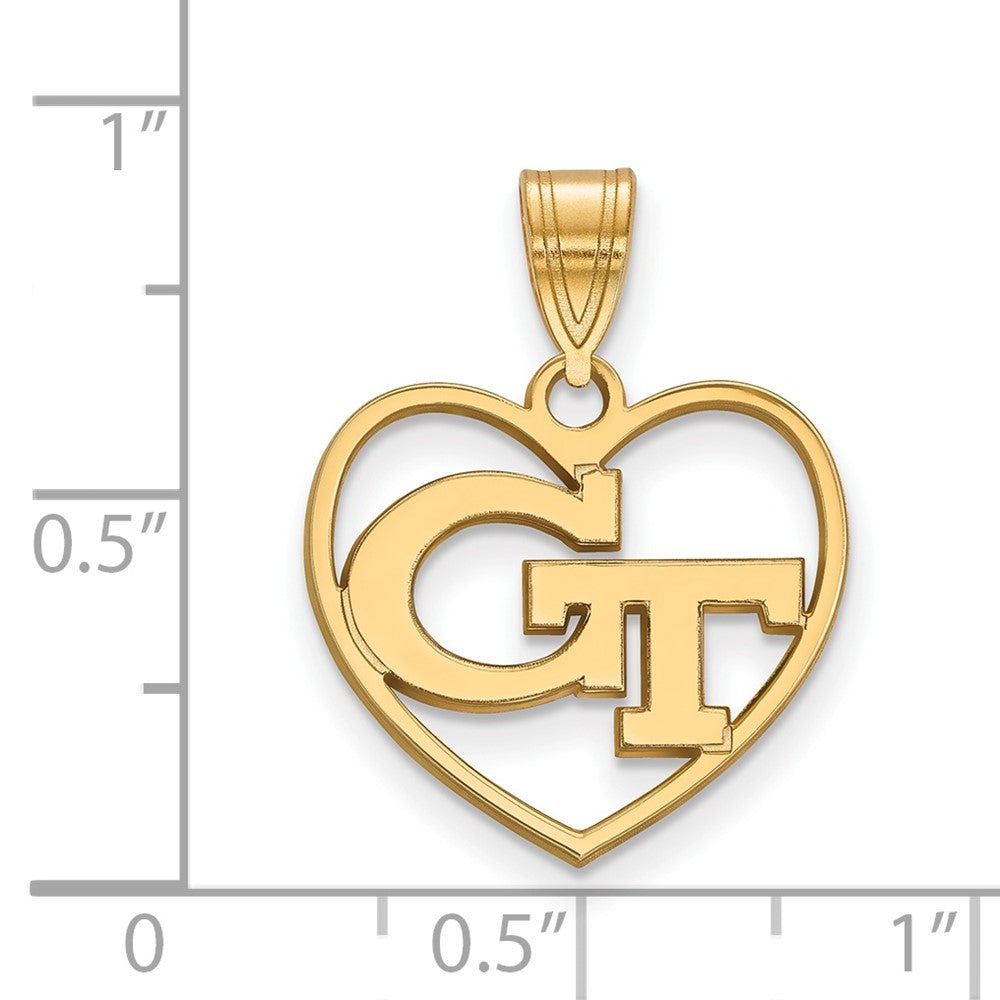 Sterling Silver Gold-plated LogoArt Georgia Institute of Technology G-T Heart Pendant