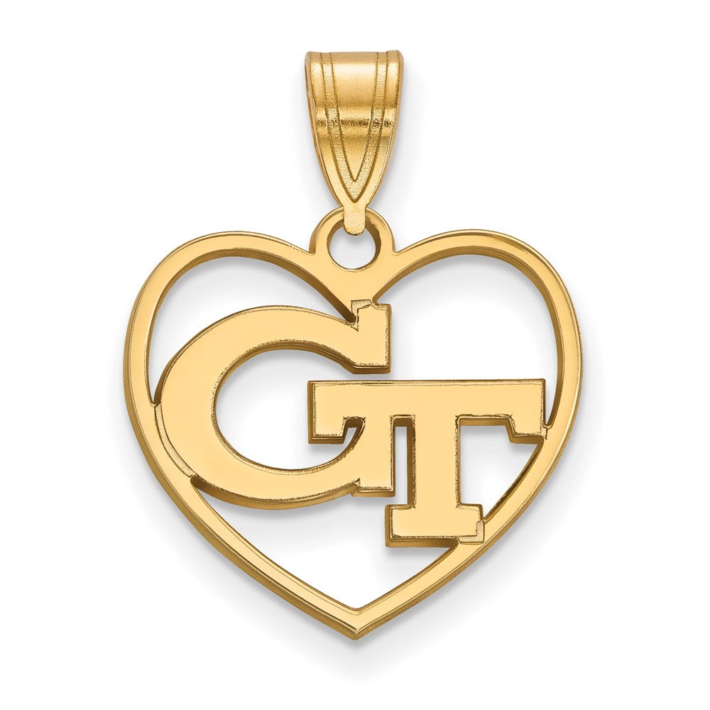 Sterling Silver Gold-plated LogoArt Georgia Institute of Technology G-T Heart Pendant