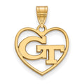 Sterling Silver Gold-plated LogoArt Georgia Institute of Technology G-T Heart Pendant