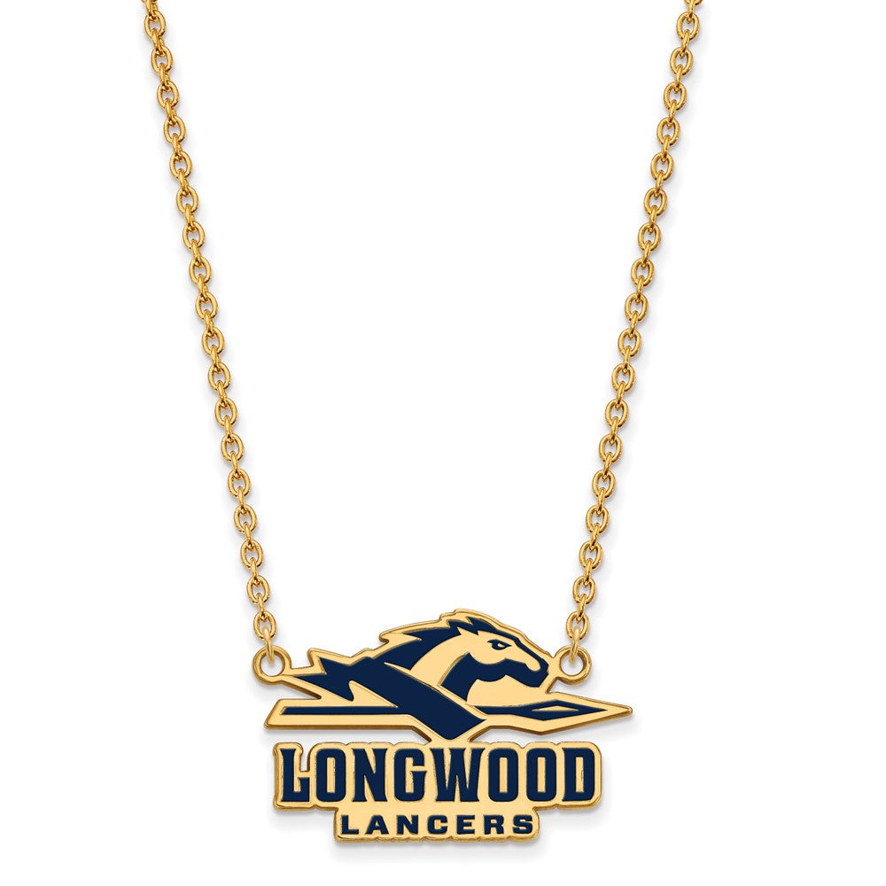 Sterling Silver Gold-plated LogoArt Longwood University Lancers Large Enameled Pendant 18 inch Necklace