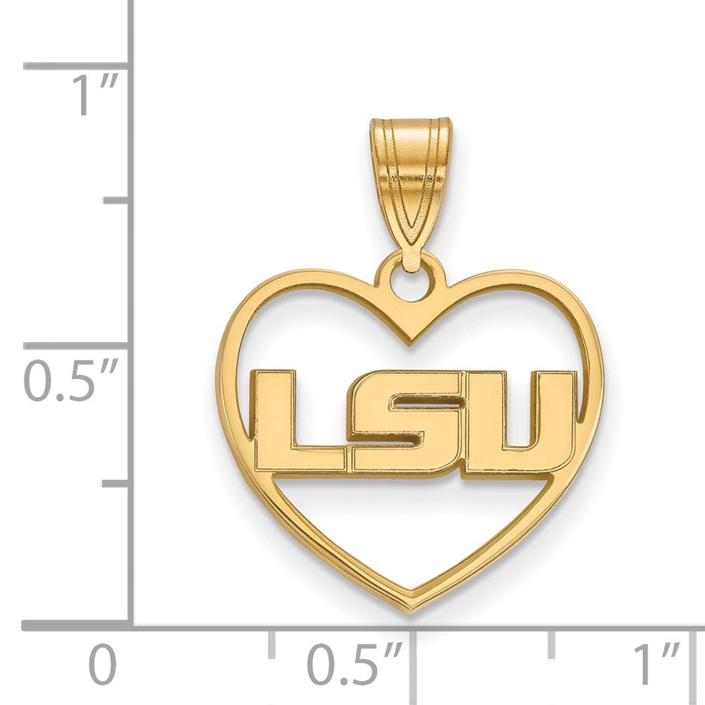 Sterling Silver Gold-plated LogoArt Louisiana State University L-S-U Heart Pendant